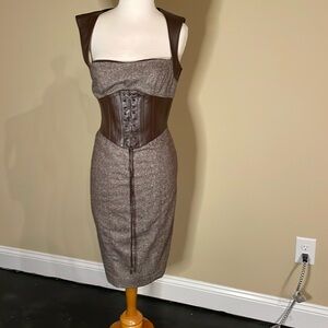 Bebe tweed faux leather accent dress